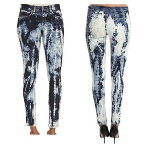 Rag + Bone Skinny Jeans Acid Wash  Rivera Blue, white, and yellow creme size 25